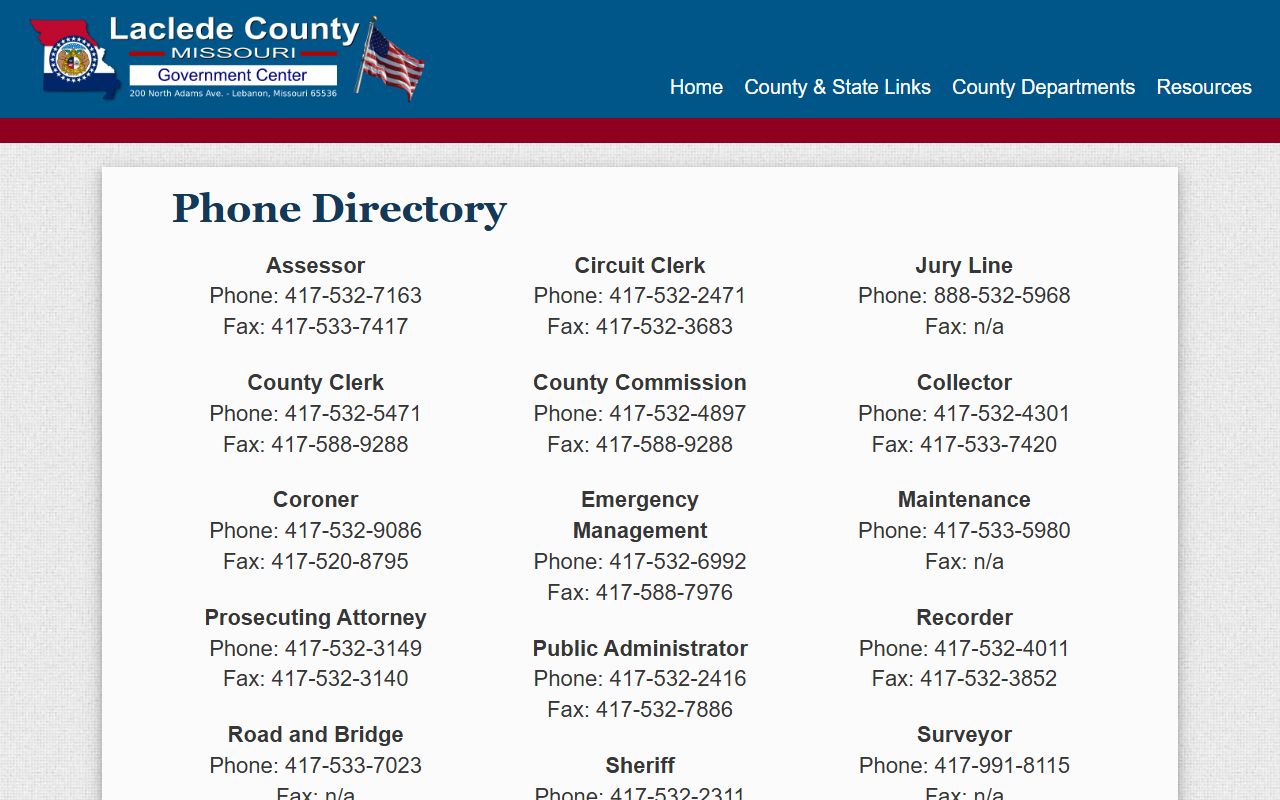 Laclede County Circuit Clerk records county phone directory