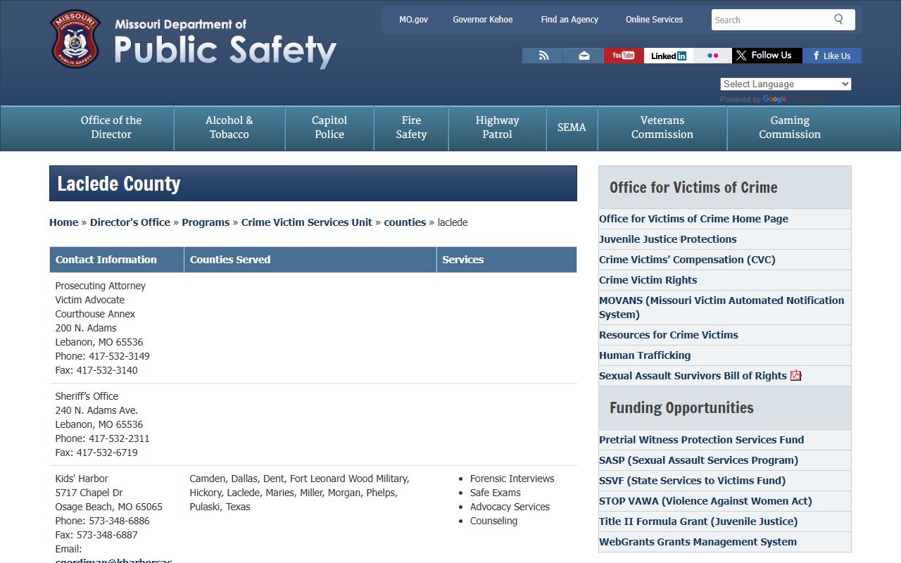 Laclede County criminal court records victim services source