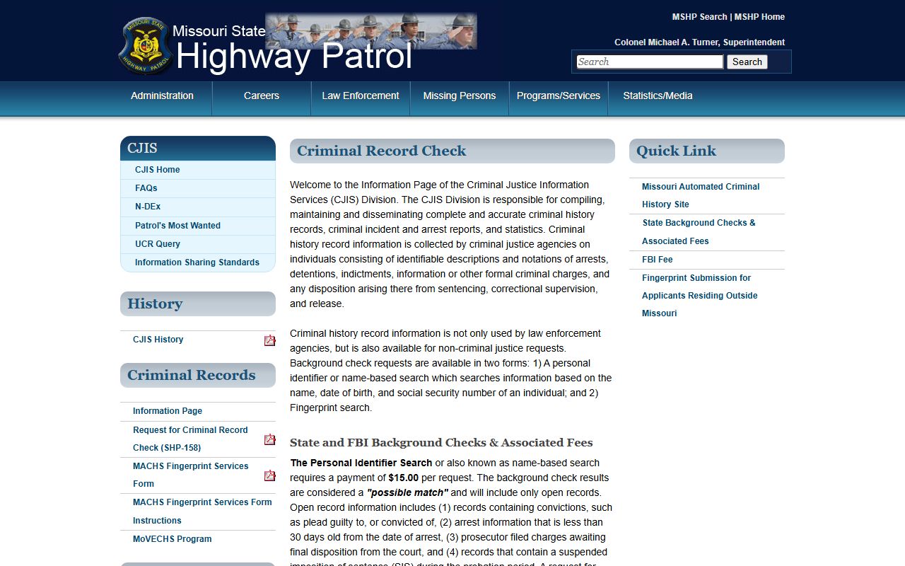 Laclede County criminal court records MSHP criminal history source