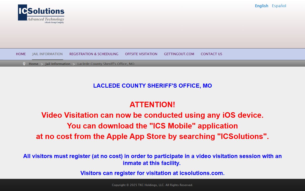 Laclede County Sheriff's Office ICSolutions video visitation information page