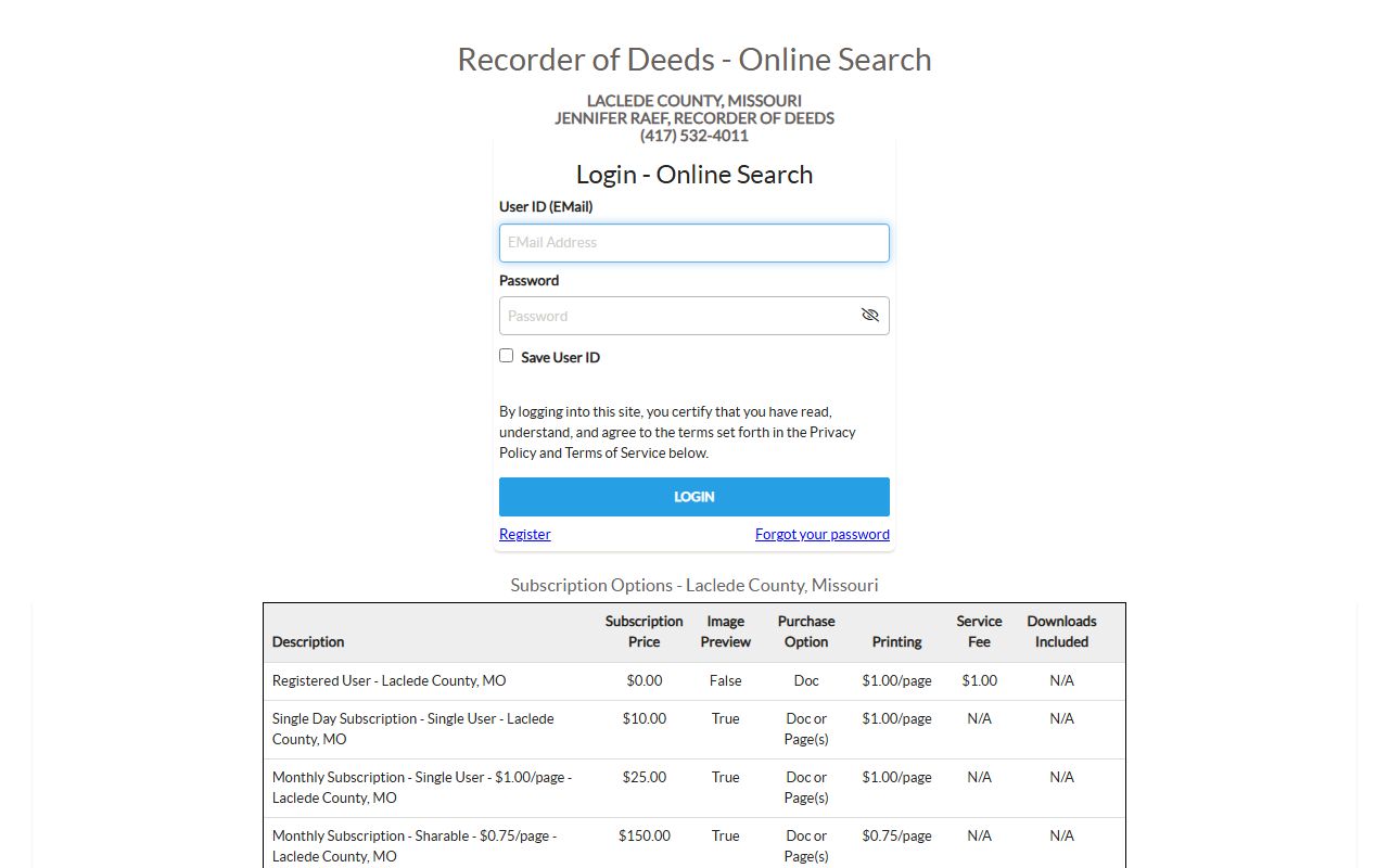 Laclede County iCounty online recorded records search portal