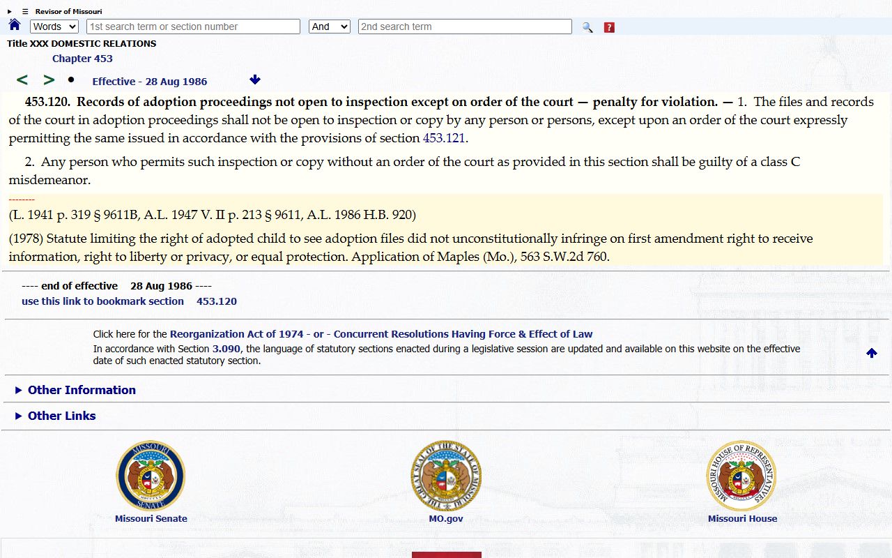 Laclede County probate records adoption confidentiality statute