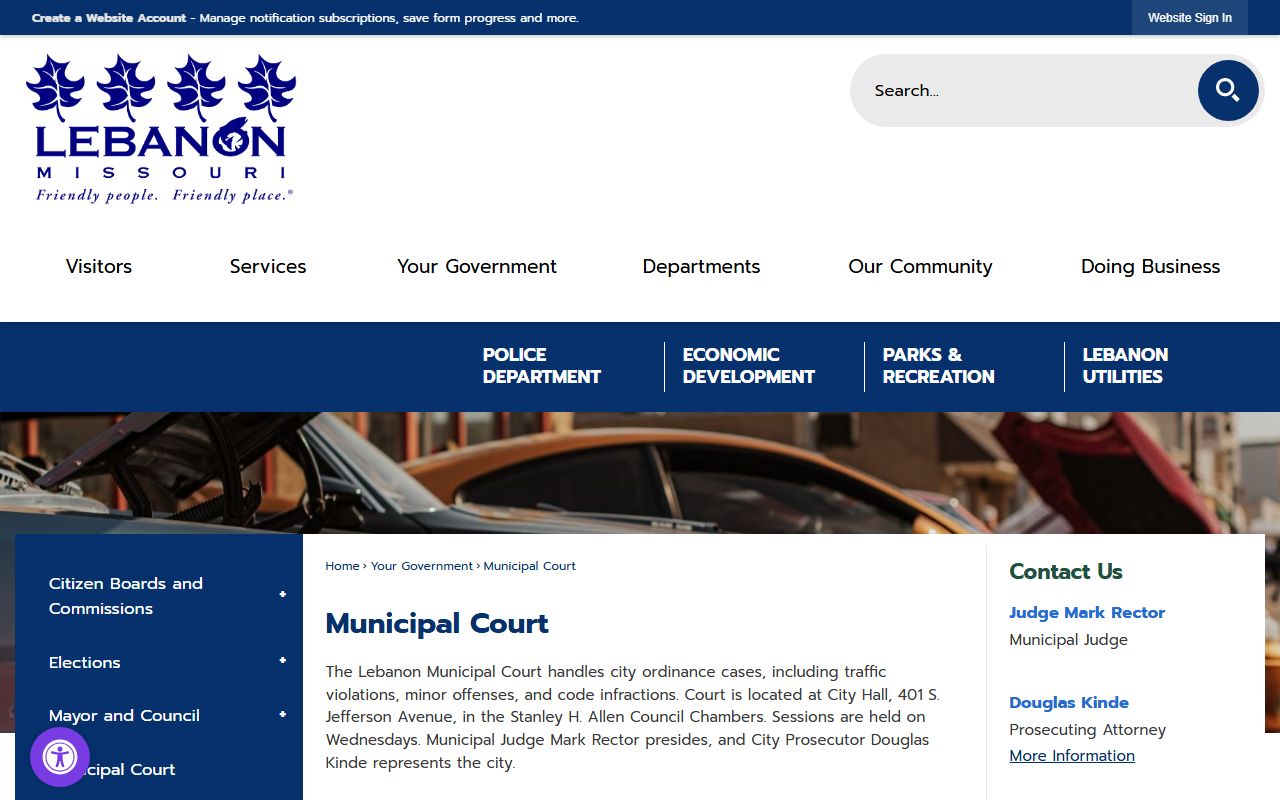Lebanon Municipal Court page for city traffic violations and municipal cases