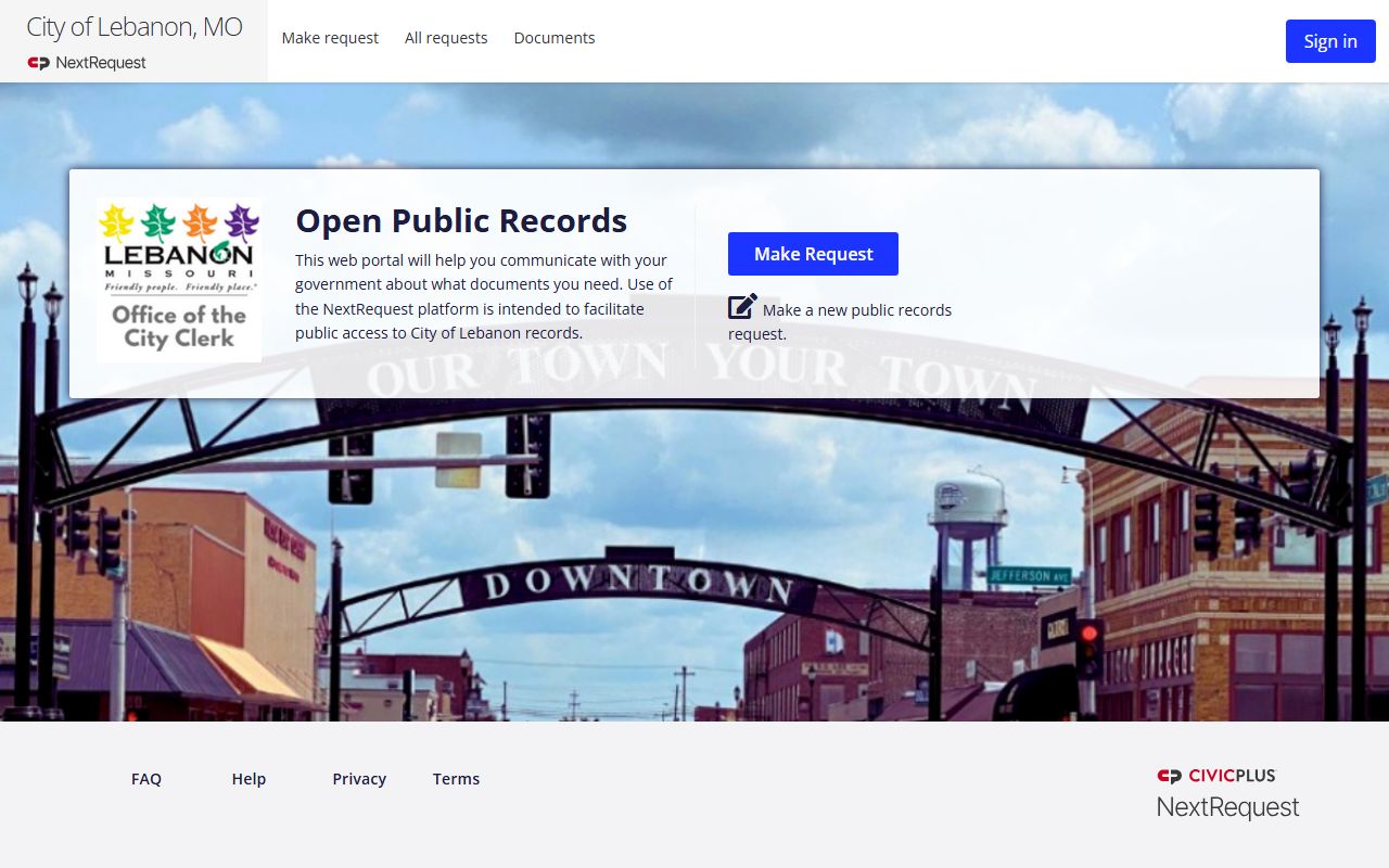 City of Lebanon NextRequest public records portal for municipal records